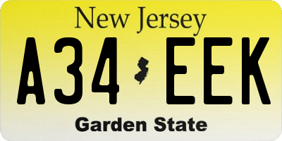 NJ license plate A34EEK