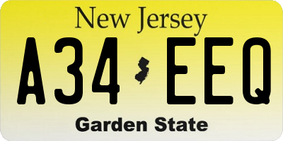 NJ license plate A34EEQ