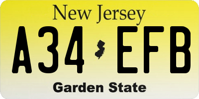 NJ license plate A34EFB