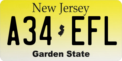 NJ license plate A34EFL
