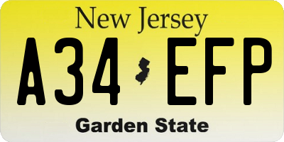 NJ license plate A34EFP