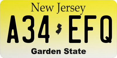 NJ license plate A34EFQ