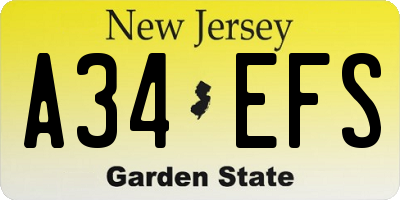 NJ license plate A34EFS