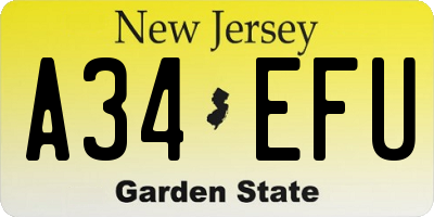 NJ license plate A34EFU