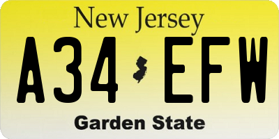 NJ license plate A34EFW