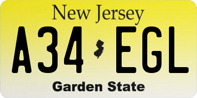 NJ license plate A34EGL