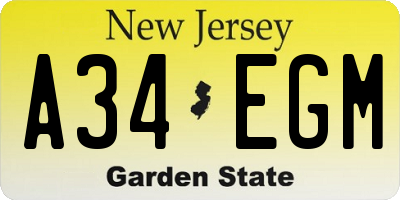 NJ license plate A34EGM