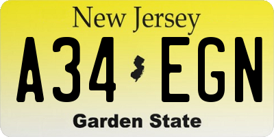 NJ license plate A34EGN