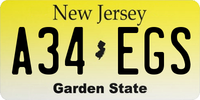 NJ license plate A34EGS