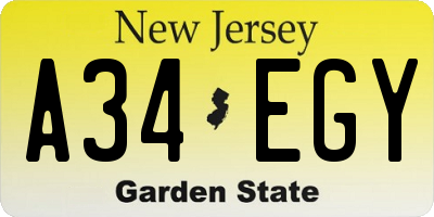 NJ license plate A34EGY