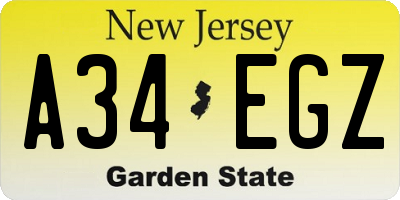 NJ license plate A34EGZ