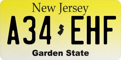 NJ license plate A34EHF