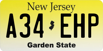 NJ license plate A34EHP