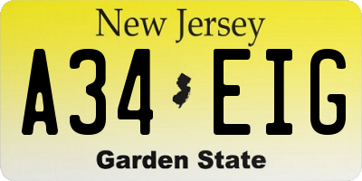NJ license plate A34EIG