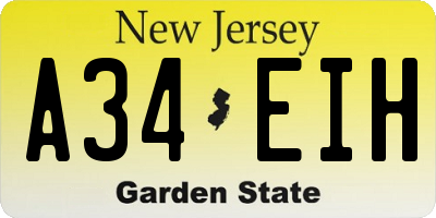 NJ license plate A34EIH
