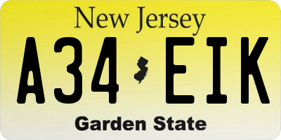 NJ license plate A34EIK