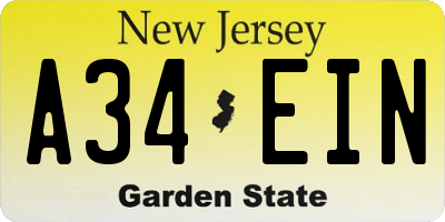 NJ license plate A34EIN