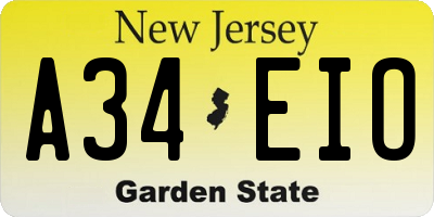 NJ license plate A34EIO