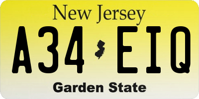 NJ license plate A34EIQ