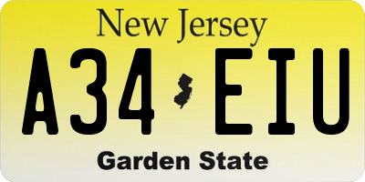 NJ license plate A34EIU