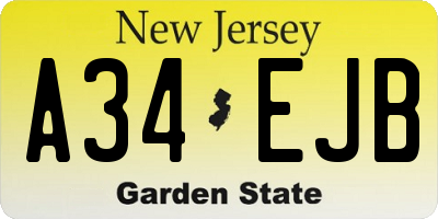 NJ license plate A34EJB