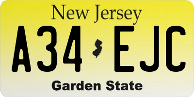 NJ license plate A34EJC