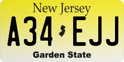 NJ license plate A34EJJ