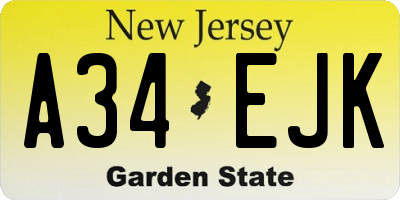 NJ license plate A34EJK
