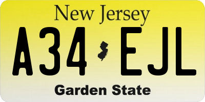NJ license plate A34EJL
