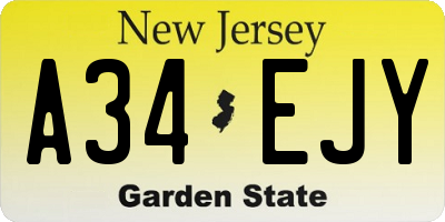 NJ license plate A34EJY