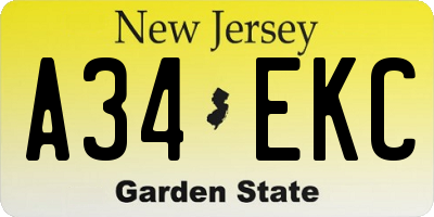 NJ license plate A34EKC