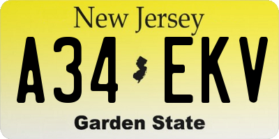 NJ license plate A34EKV
