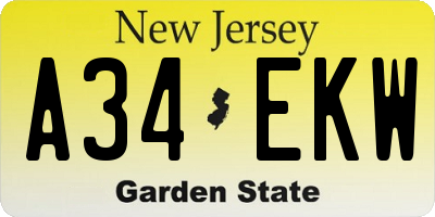 NJ license plate A34EKW