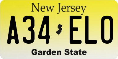 NJ license plate A34ELO