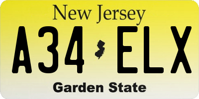 NJ license plate A34ELX