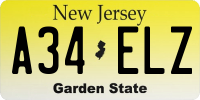 NJ license plate A34ELZ