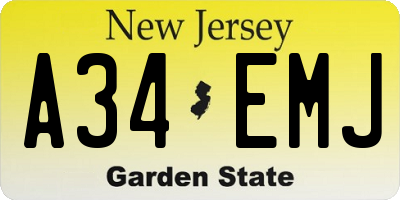 NJ license plate A34EMJ