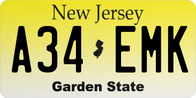 NJ license plate A34EMK