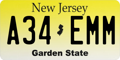 NJ license plate A34EMM
