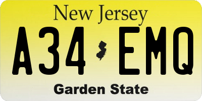 NJ license plate A34EMQ