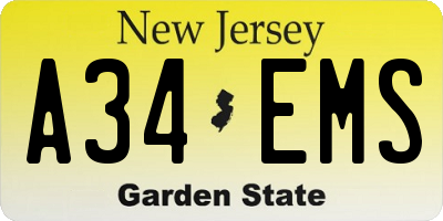NJ license plate A34EMS