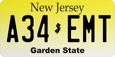 NJ license plate A34EMT