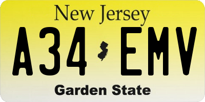 NJ license plate A34EMV