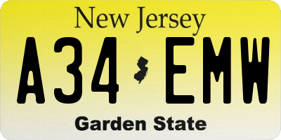 NJ license plate A34EMW