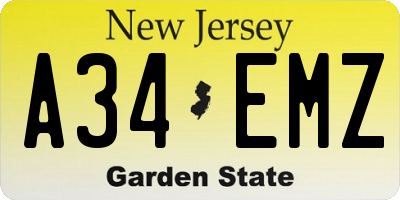 NJ license plate A34EMZ