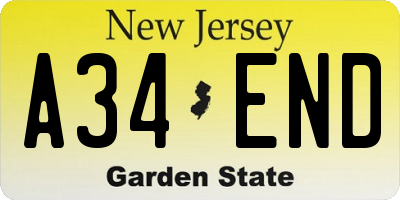 NJ license plate A34END