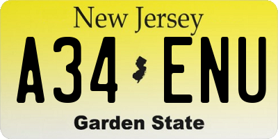 NJ license plate A34ENU