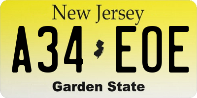 NJ license plate A34EOE