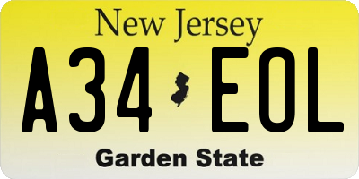 NJ license plate A34EOL