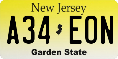 NJ license plate A34EON